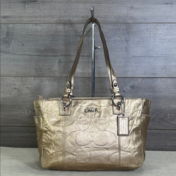 Coach East West F17727 Gallery Embossed Metallic Gold Leather Tote shoulder bag - Picture 1 of 12